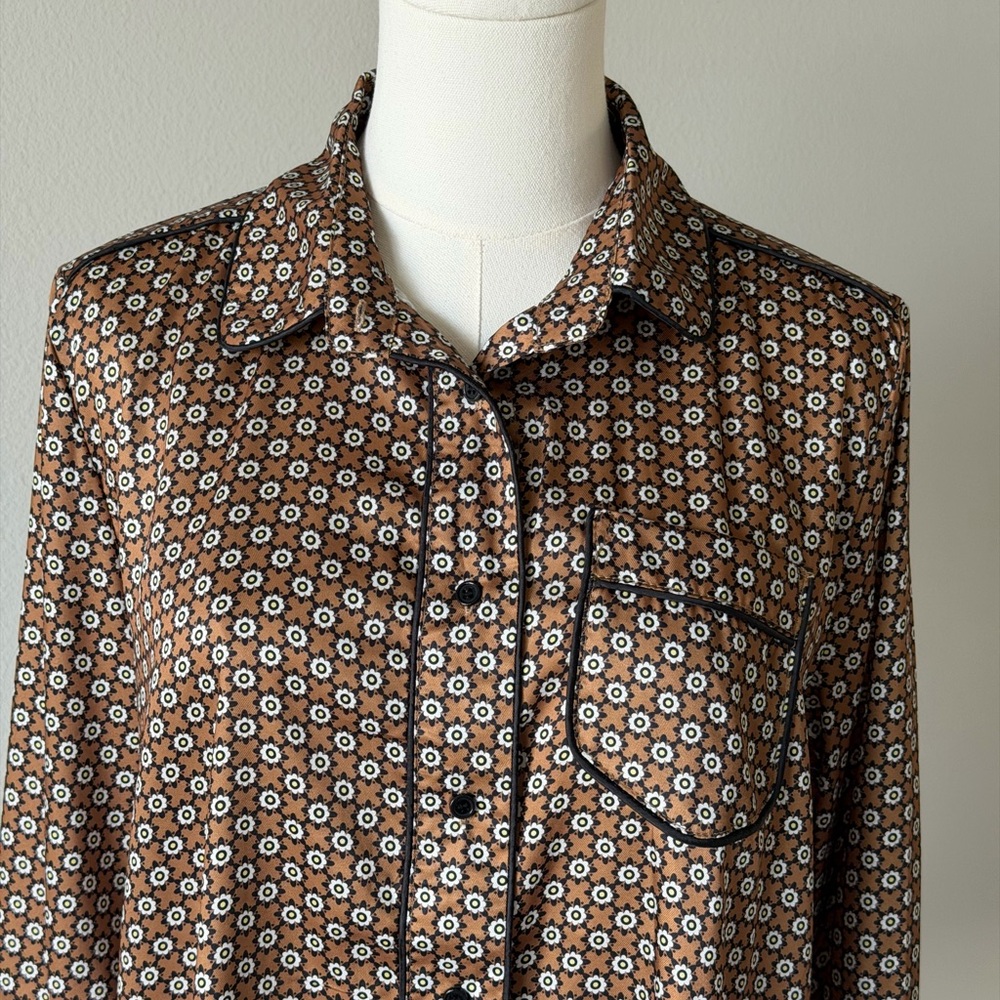 Avantlook Brown Daisy Floral Button-Front Shirt Blouse / Boho Retro - Picture 3 of 11
